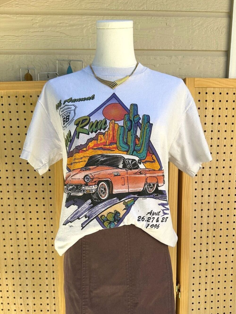 Vintage 1996 Route 66 Arizona Run T Shirt Oneita USA Car Graphic 90s Tee M/L